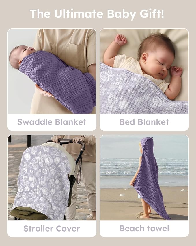 Yoofoss Hooded Baby Towels for Newborn 2 Pack 100% Muslin Organic Cotton Baby - Image 6