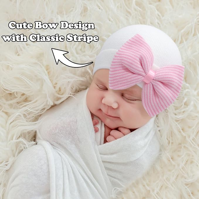 Sarfel Newborn Hats for Girls Hospital Hat Baby Girl Bows and Headbands Infant - Image 3