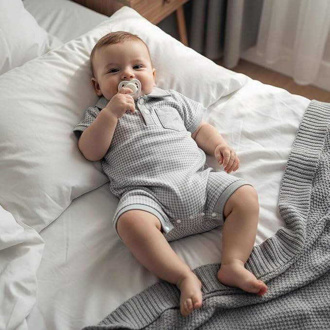 FOCUSNORM Newborn Baby Boy Summer Clothes Short Sleeve Lapel Jumpsuit Collar - Image 2