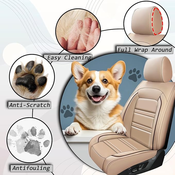 Car Seat Covers for gmc Acadia 2016-2025 | 5-Seats Leather Seat Covers, Easy to Install Automotive Seat Covers Full Set (Full Set, Beige)