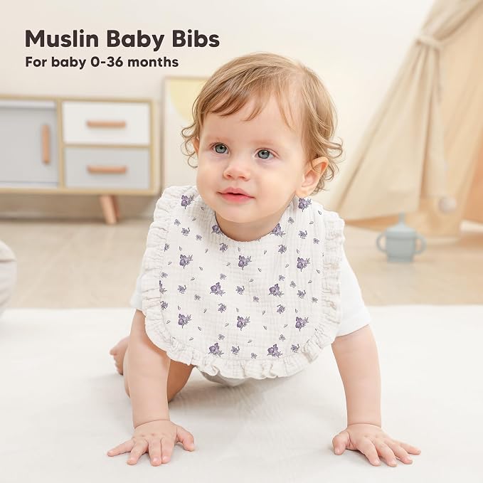 Bearmoss 6 Pack Baby Girl Bibs for Newborn, Muslin Bibs - Image 2