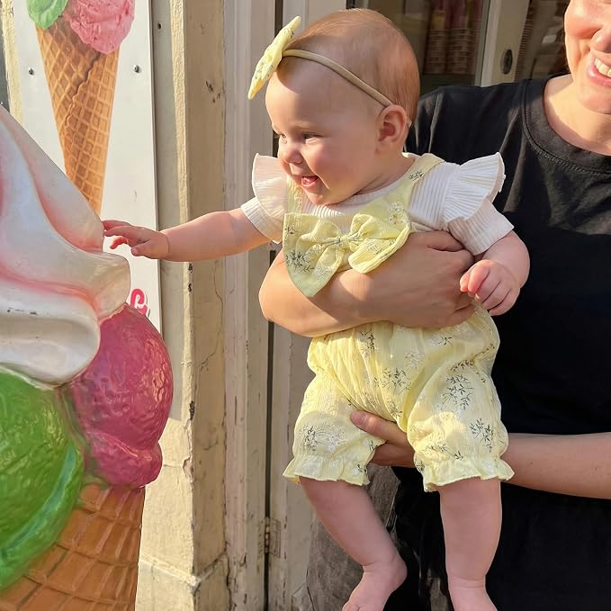 YINGISFITM Newborn Baby Girl Summer Clothes Short Sleeve Bubble Romper Bow - Image 4