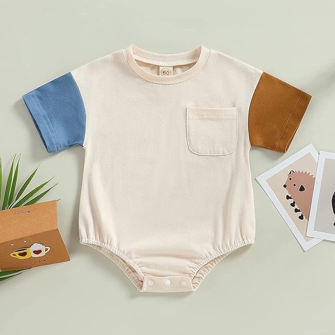 Twopumpkin Baby Bubble Romper Boy Oversized Bodysuit Retro Rompers Short Sleeve - Image 3