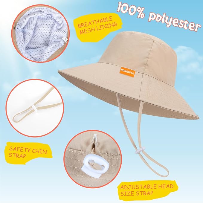 Baby Sun Hat Kids Summer Sun Protection Toddler Bucket Hat Wide Brim Adjustable - Image 3