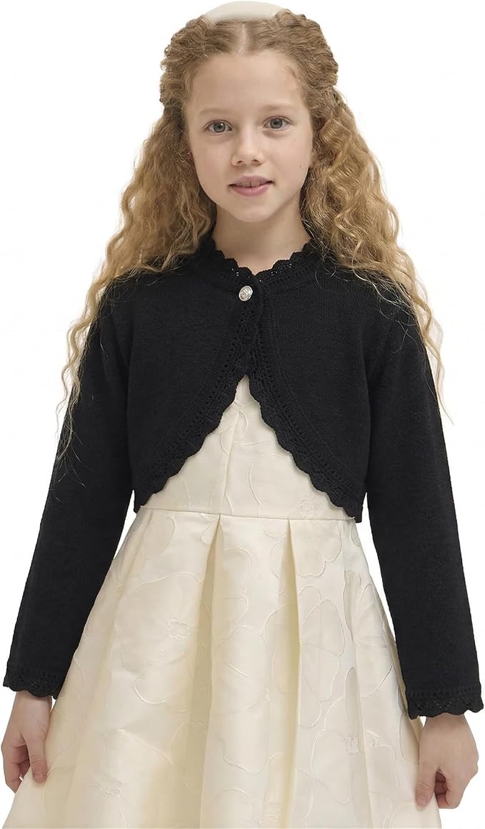 Lilax Little Girls' Knit Long Sleeve Button Closure Bolero Cardigan Shrug - Image 3