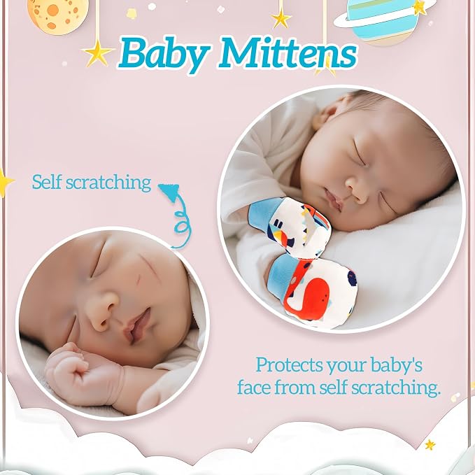 No Scratch Baby Mittens, Newborn Infant Toddler Mittens | Soft Elastic Wrist - Image 3