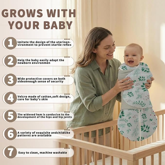 BSTOPPT Newborn Sleep Sack Baby Swaddle, 100% Muslin Cotton, 3-Way Adjustable - Image 4
