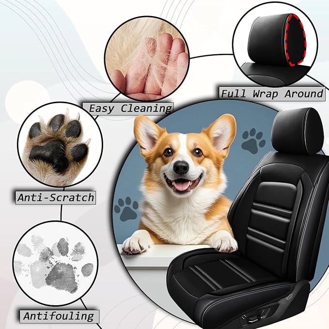 Seat Covers for kia Sorento 2003-2025 | 5-Seats Leather Seat Covers, Easy to Install Automotive Seat Covers Full Set (Full Set, Black)