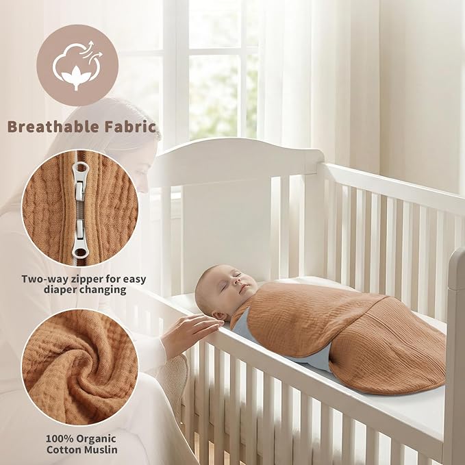 BSTOPPT Newborn Sleep Sack Baby Swaddle, 100% Muslin Cotton, 3-Way Adjustable - Image 5