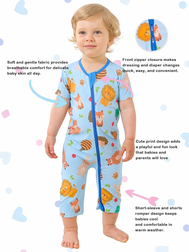 GUISBY Baby Rayon of Bamboo Short Sleeve Footless Zipper Romper 2 Pack | Soft - Image 3