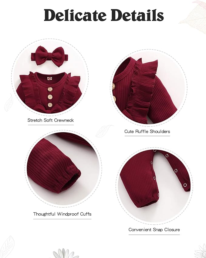 Mioglrie Newborn Baby Girl Clothes 1 Piece Infant Fall Winter Romper Outfit | - Image 4