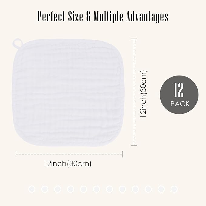 Baby Washcloths -100% Cotton Muslin Soft Baby Bath Wash Cloths and Absorbent - Image 3