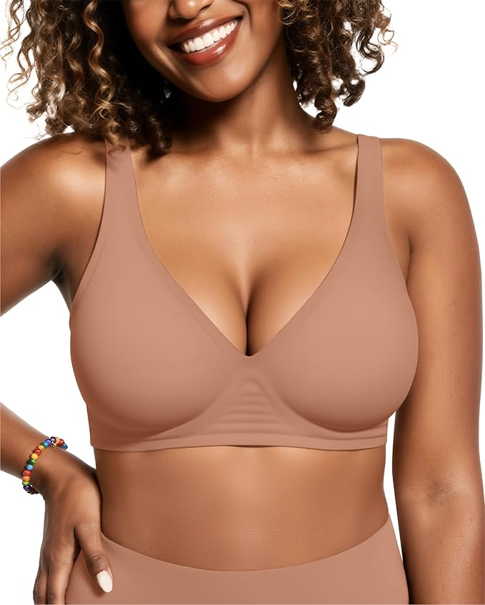 OEAK Womens Deep V Bras Wireless Comfortable Bra Supportive No Underwire Bras Tshirt Push Up Bralettes Plunge Seamless Bra