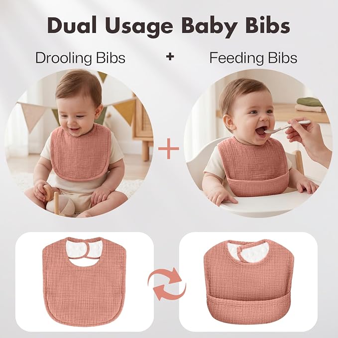 8 Pack Bibs for Baby Boy & Baby Girl, Muslin Bibs - Image 2