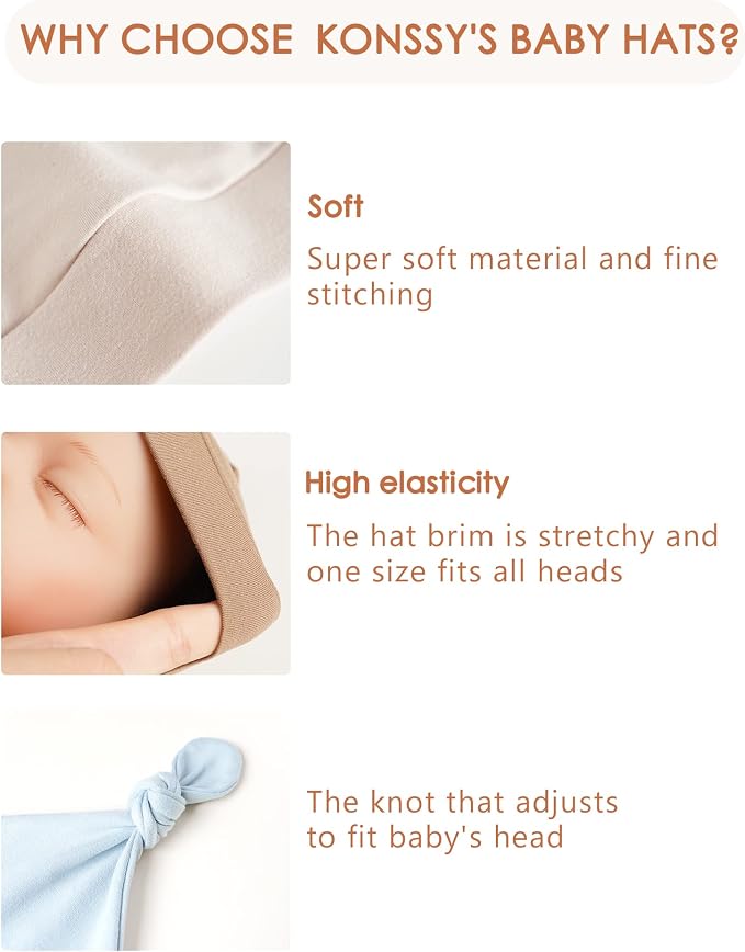 Konssy 6 Pack Baby Newborn Hats, Beanie Hat - Image 7