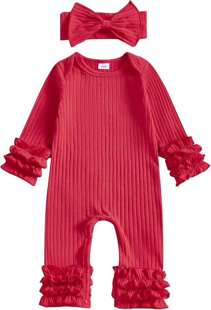 Newborn Baby Girl Clothes Jumpsuit Ruffle Romper Bodysuit Pants Headband by Ursobutegl