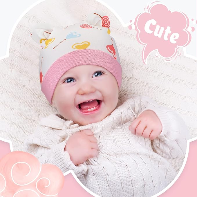 Geyoga 9 Pieces Newborn Baby Hat Bear Ears Infant Caps Baby Boy Girl Toddler - Image 7