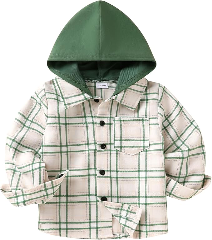 YOUNGER STAR Toddler Kids Boys Girls Flannel Hooded Plaid Shirt Button Baby Red by YOUNGER+STAR
