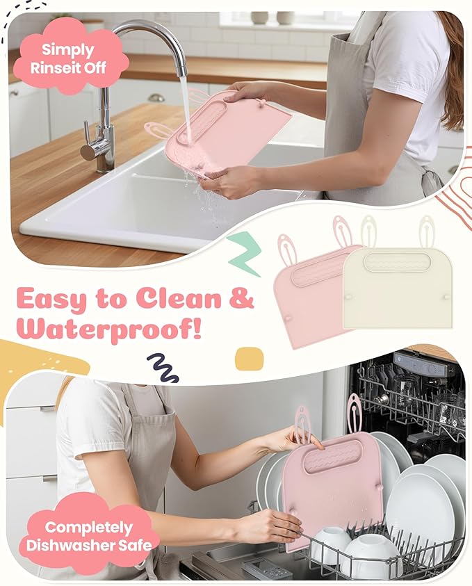 2Pack Silicone Placemats for Baby&Kid, Stain-Proof Non-Slip Baby Place Mat for Restaurant Highchair& Home Dining, Baby-led Food mats for Travel, Portable Toddler Table mat-Waterproof&Dishwasher Safe