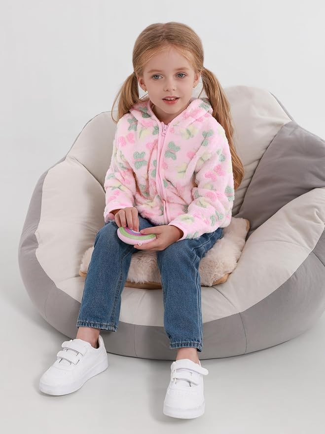 Toddler Baby Girl Fleece Jackets Fall Clothes Hooded Zip Fuzzy Coats - Image 5