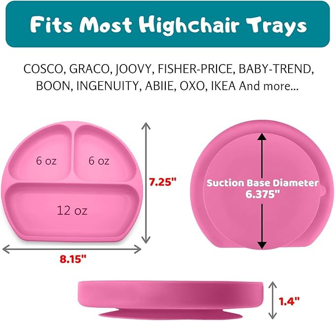Silikong Suction Plate for Toddlers | BPA Free, 100% Food-Grade Silicone | Microwave, Dishwasher and Oven Safe | Stay Put Divided Baby Feeding Plates