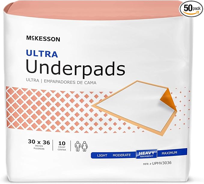 McKesson Underpads Disposable Bed Pads 30" x 36" [50 Count], Heavy Absorbency, Ultra Incontinence Chux Pads for Adults, Elderly, and Baby, Pee Pads