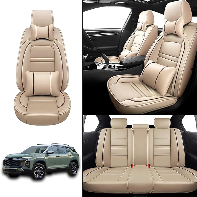 Car Seat Covers for Equinox 2005-2025 | 5-Seats Seat Covers, Waterproof Seat Protectors, Automotive Seat Covers (Full Set with Pillow,Beige)