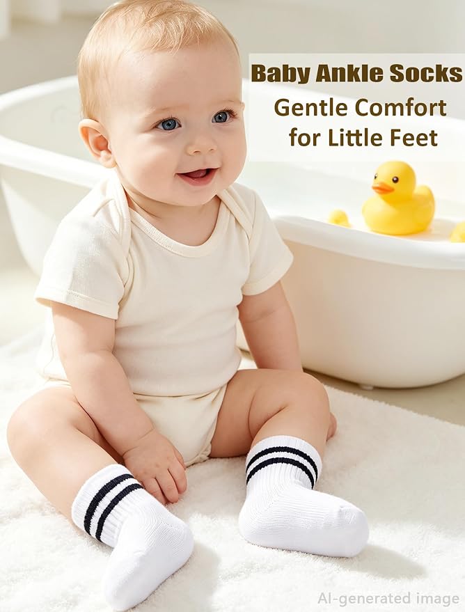 Newborn Socks 0-3 Months Preemie Infant Cotton Terry Ankle Socks 6 Pairs - Image 3