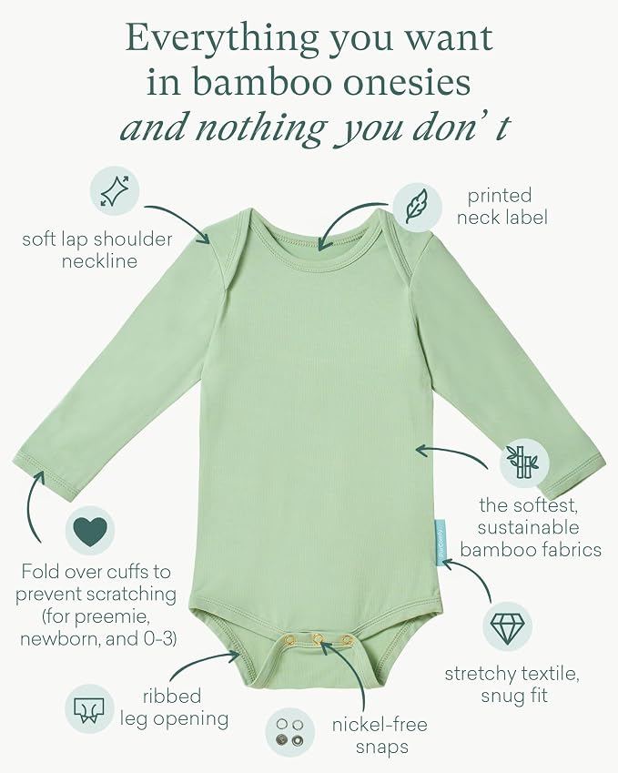 PurComfy Supersoft Bamboo Viscose Long Sleeve Baby Bodysuits, Unisex Baby | - Image 2