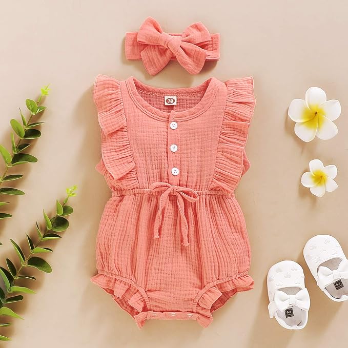 YOUNGER TREE Toddler Baby Girl Ruffled Sleeveless Romper Casual Summer Jumpsuit - Image 2