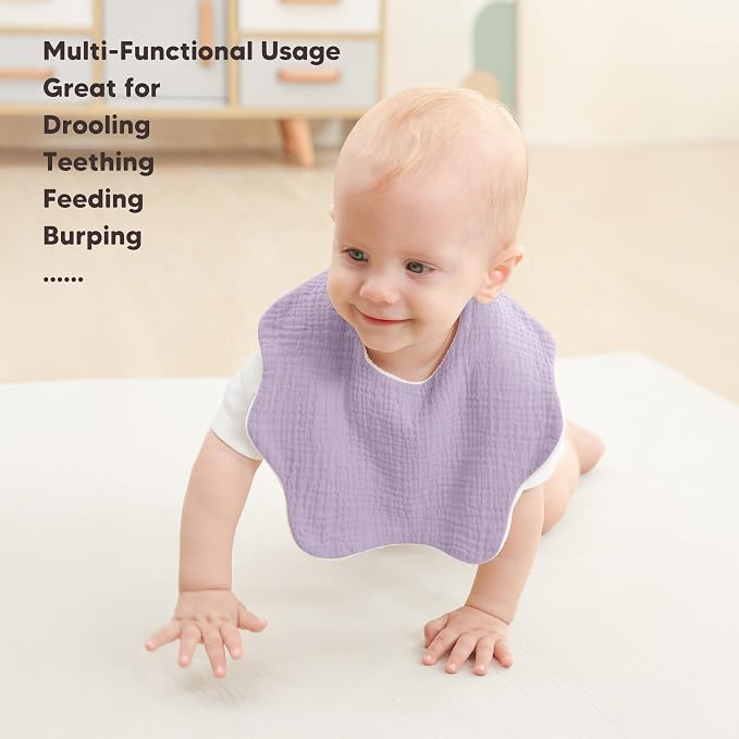 Bearmoss Muslin Baby Bibs for Drooling & Teething Cotton Drool Bib 6 Pack | - Image 4
