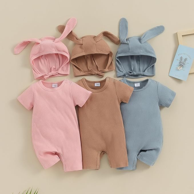 Newborn Baby Boy Girl Romper Easter Outfits Bunny Ear Hoodie Button Onesie - Image 8