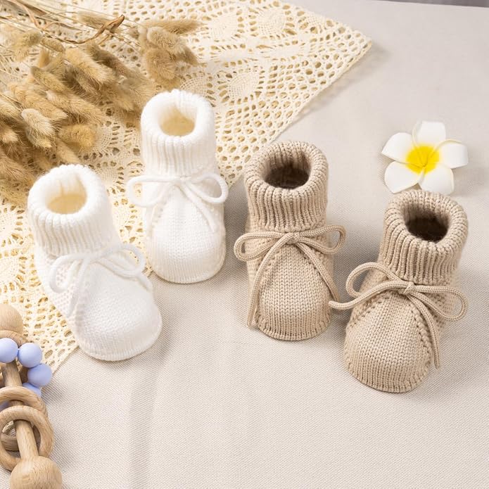 Meckior Baby Booties Newborn First Walkers Cozy Shoes Warm Hand Crochet Knit - Image 3