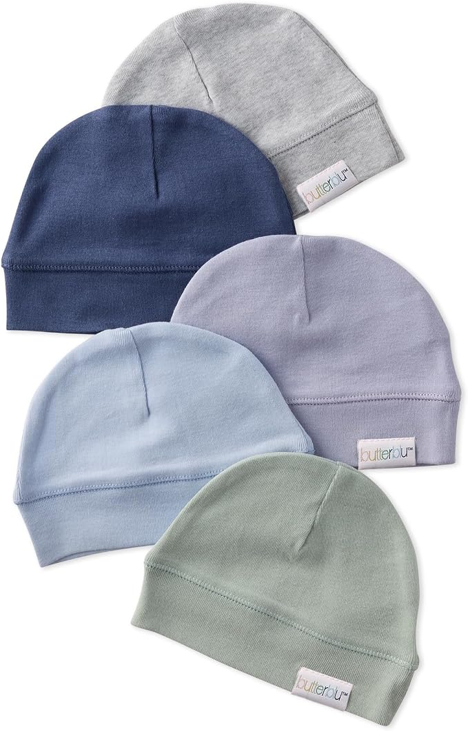 Charlie 5-Pack Caps 100% Organic Cotton Beanie Hats | GOTS certified Organic by Butterblu