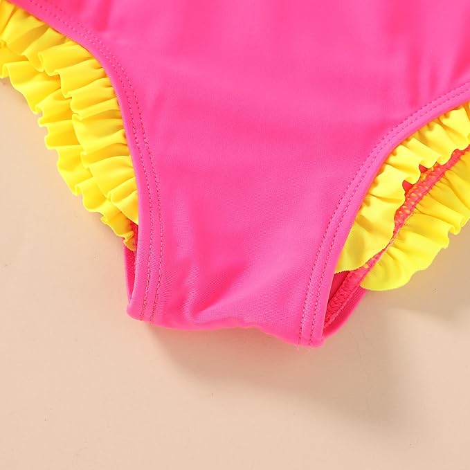 YOUNGER TREE Toddler Swimsuit Girl Cute Stripe One-Piece Ruffle Swimwear Baby Girl Bathing Suits with Bow