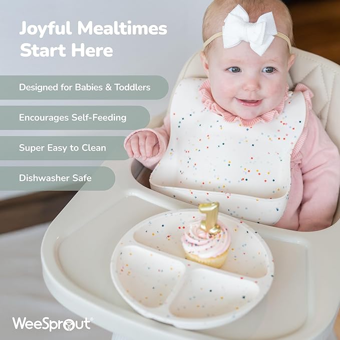 WeeSprout Baby Led Weaning Bundle, Silicone Suction Bowl, Bib & Cup, Develops - Image 7
