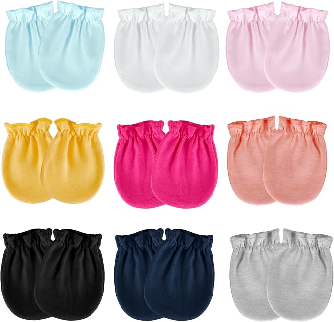 9 Pairs Baby Mittens No Scratch Newborn Infant Toddler Mittens Cotton Soft by Yymobt