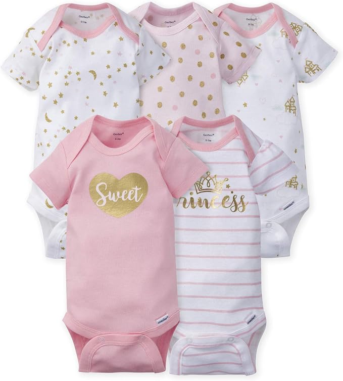 Gerber Baby Girls 5-Pack Short Sleeve Variety Onesies Bodysuits by Gerber