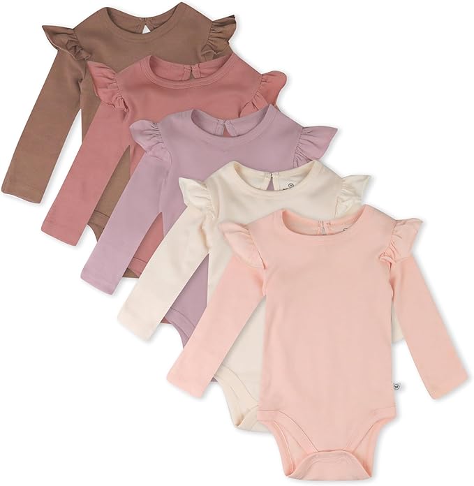 HonestBaby Baby Girls' 5-pack Long Sleeve Ruffle Shoulder Bodysuits 100% by HonestBaby