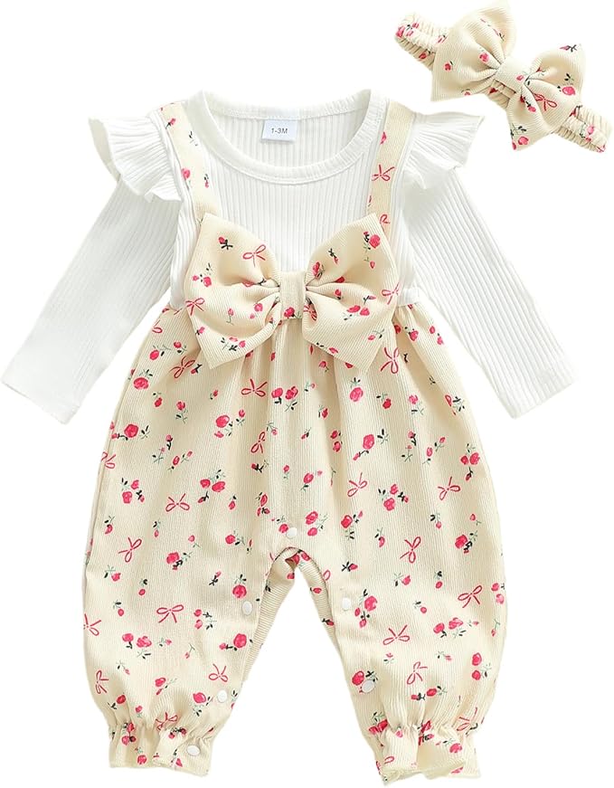 Newborn Baby Girl Clothes Ruffle Sleeve Jumpsuit Corduroy Floral by mlpeerw