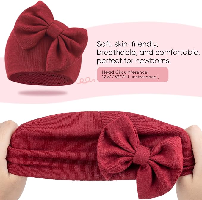 Newborn Baby Hats and Mittens Set Infant Bow Beanie Cap Toddler Gloves Newborn - Image 3