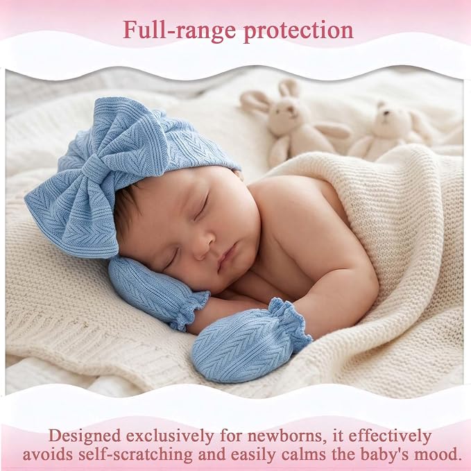8 Sets Newborn Baby Girl Bow Hats and Mittens Turban Beanies 0-3M | Cotton - Image 7