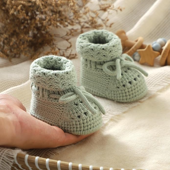 Baby Booties 100% Cotton Knitted Newborn First Cozy Warm Crib Shoes - Image 5