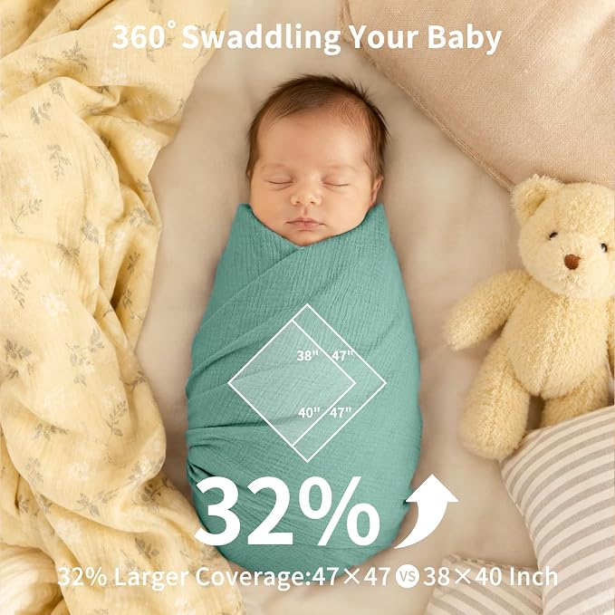 NESTALLY Cocoon Muslin Swaddle Blankets 3 Pack, Soft Breathable Large 47"x47" - Image 2