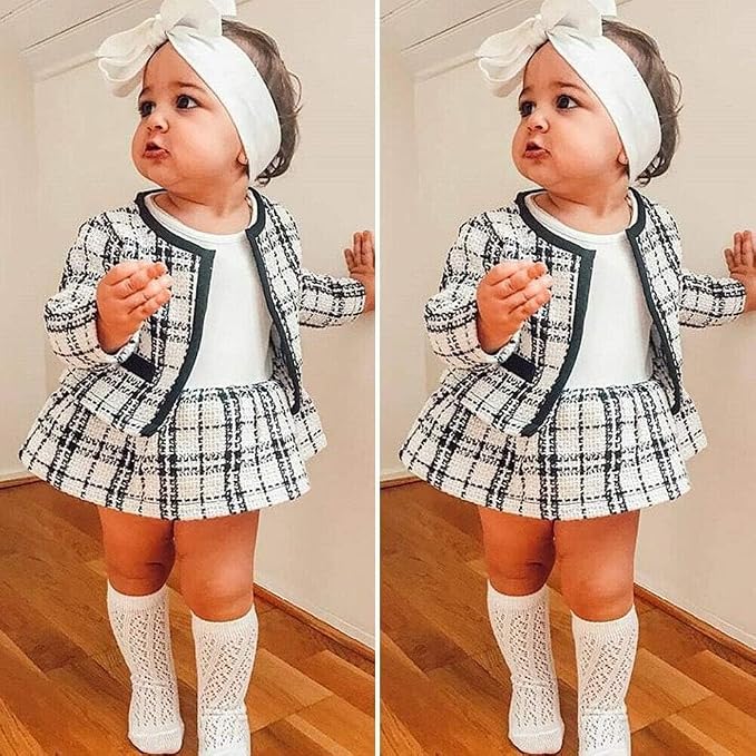 Toddler Kids Baby Girls Plaid Skirt Set Cardigan Jacket Coat + Tutu Dress Set - Image 2