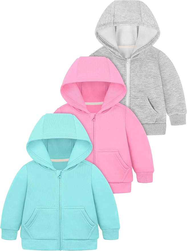 Cooraby 3 Pieces Baby and Toddler Girls Fleece Full-Zip Hoodies Lightweight by Cooraby
