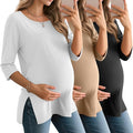 3 Pack Women's 3/4 Sleeve Maternity Shirts Elbow Length Clothes Round Neck Tunics Pregnancy Loose Side Split Tops