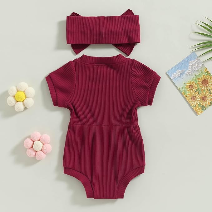 FOCUSNORM Baby Girl Summer Clothes Ribbed Short Sleeve Romper Solid Color - Image 4