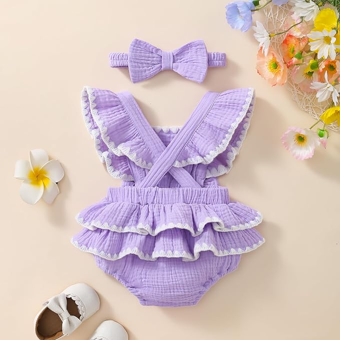 Baby Girl Summer Clothes Infant Girls Romper Dress | Ruffle Sleeve, Cotton Linen - Image 3