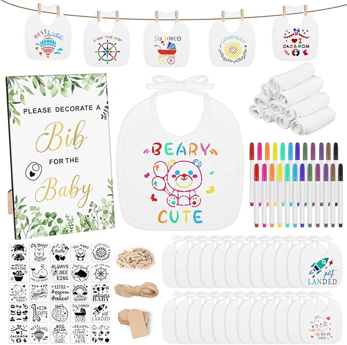 Baby Shower Game Sign Blank Bib DIY Set Newborn Essentials Stuff